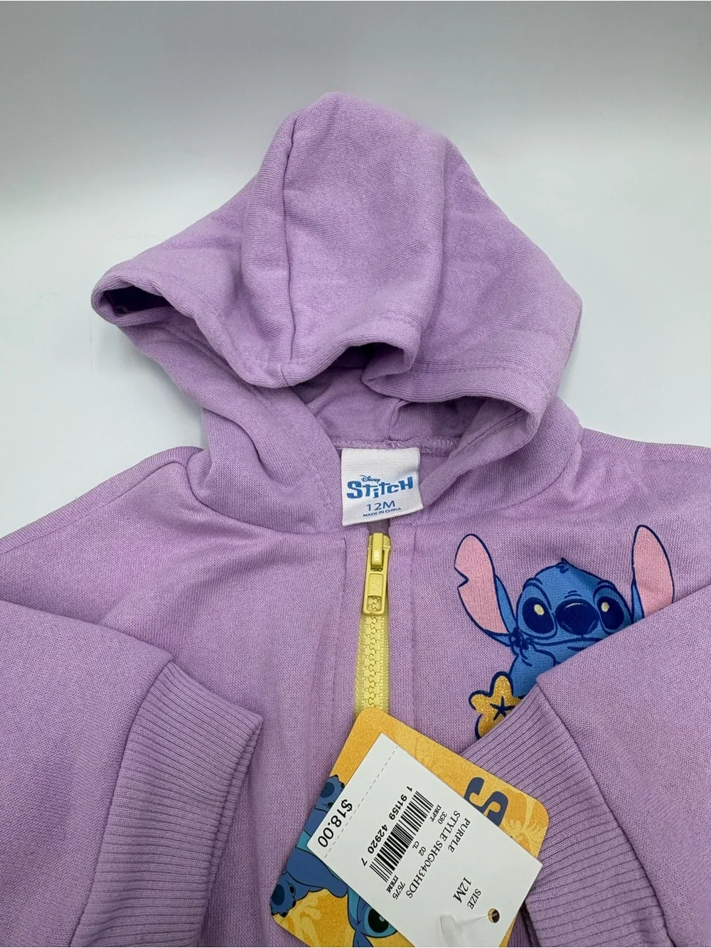 Disney Stitch Baby Girls 12M Purple Hoodie Shorts 2 Piece Outfit Set NWT
